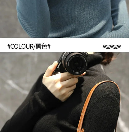2023 New autumn/winter cashmere sweater women's turtleneck pullover ultra-thin pile neck sweater wool knit