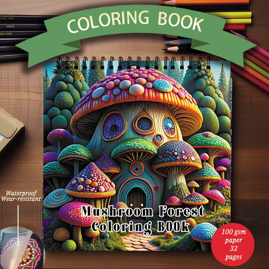 Mushroom Coloring Book - 8.27 x 8.27 inches 32 pages coloring book - ideal gift for family or friends