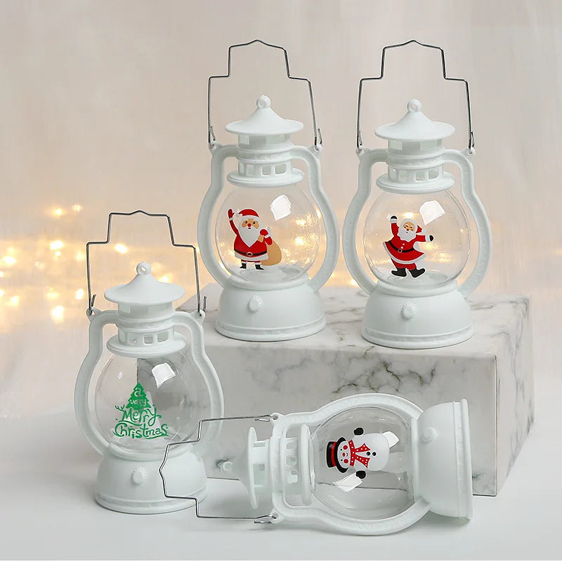 Christmas Small Night Light Portable Battery Powered Hanging Lanterns Festive Party Christmas Ornaments Santa Claus Decor LED