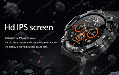 New Outdoor Military Smartwatch For Men Health Monitor Bluetooth Call Voice Assistant GPS Sports Waterproof Men Smartwatch 2024