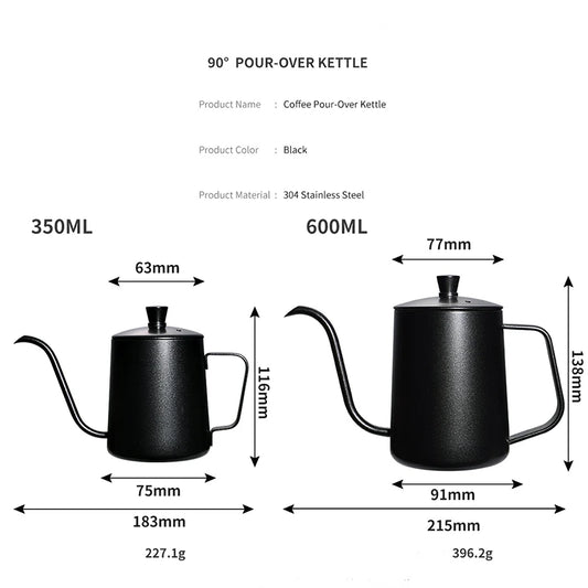 350ml 600ml Drip Kettle Coffee Tea Pot Non-stick Coating Food Grade Stainless Steel Gooseneck Drip Kettle Swan Neck Thin Mouth