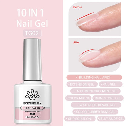 BORN PRETTY 10ml Wine Red Glitter Jelly Nude Gel Nail Polish Soak Off Translucent Color UV Light Cure for Nail Art DIY at Home