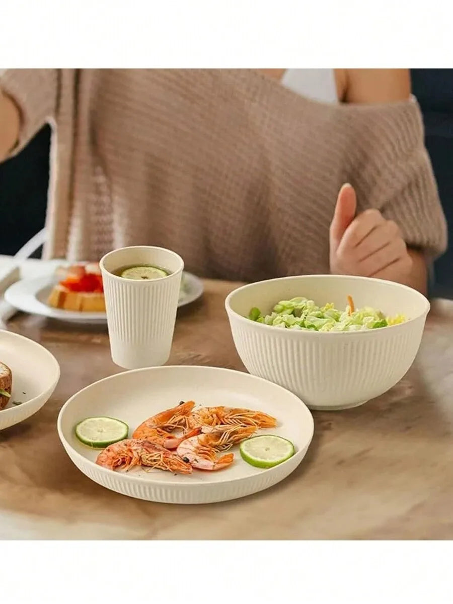 4/16/24pcs Plastic Dinnerware Set,  Reusable Cup, Plate And Bowl Set, Suitable For Camper, Camping, Picnic, Dormitory, Beige