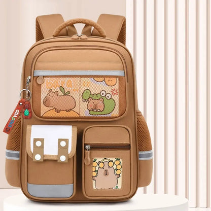 Multi-Compartment Capybara Backpack Waterproof Oxford Cloth Cartoon Animal School Bag Lightweight with Reflective Strip