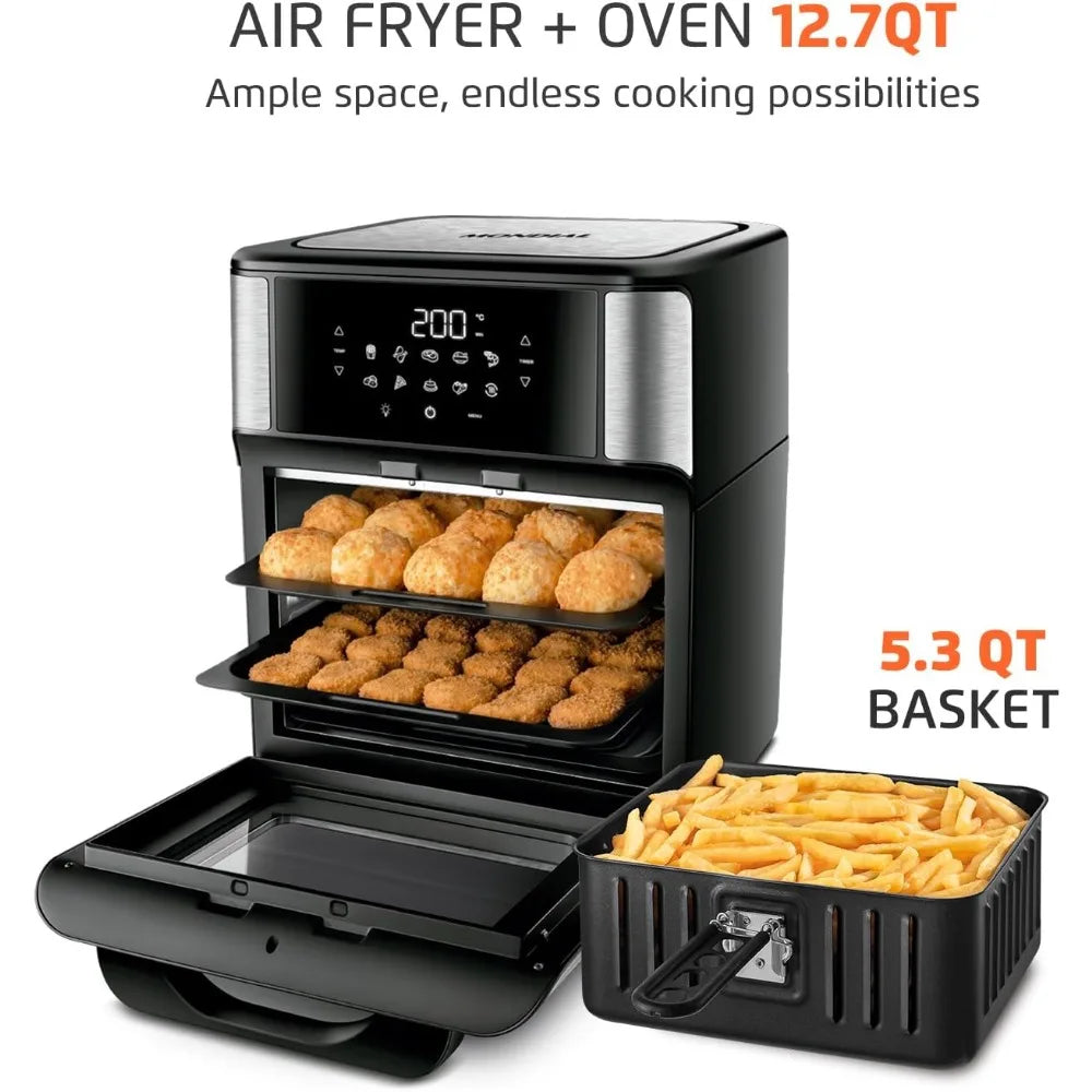 HOME - Air Fryer Oven 1800W, 12.7QT Capacity, Touchscreen Panel, Automatic Shut-Off – Black & Stainless Steel –
