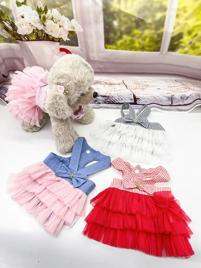 1pc Summer Pet Clothing Chihuahua Stripe Skirt Pet Lace Dress Dog Dress Lace Skirt Harness Puppy Cat Princess Apparel Cute Puppy