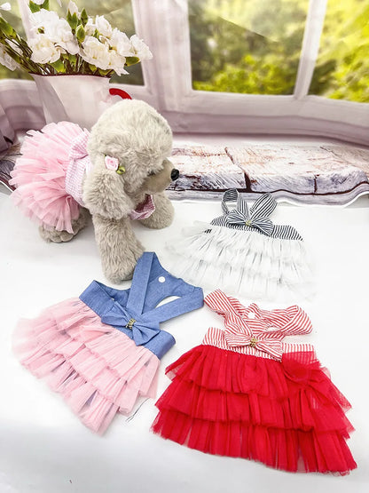 1pc Summer Pet Clothing Chihuahua Stripe Skirt Pet Lace Dress Dog Dress Lace Skirt Harness Puppy Cat Princess Apparel Cute Puppy
