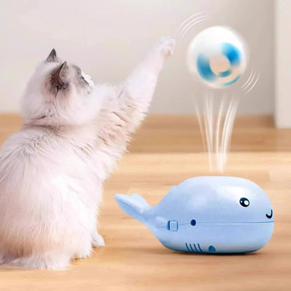Interactive Cat Toys Electric Jet Floating Ball Cat Toy Whale Shaped Cat Toy Portable USB Dual Function Fan Pet Toy for Teaser
