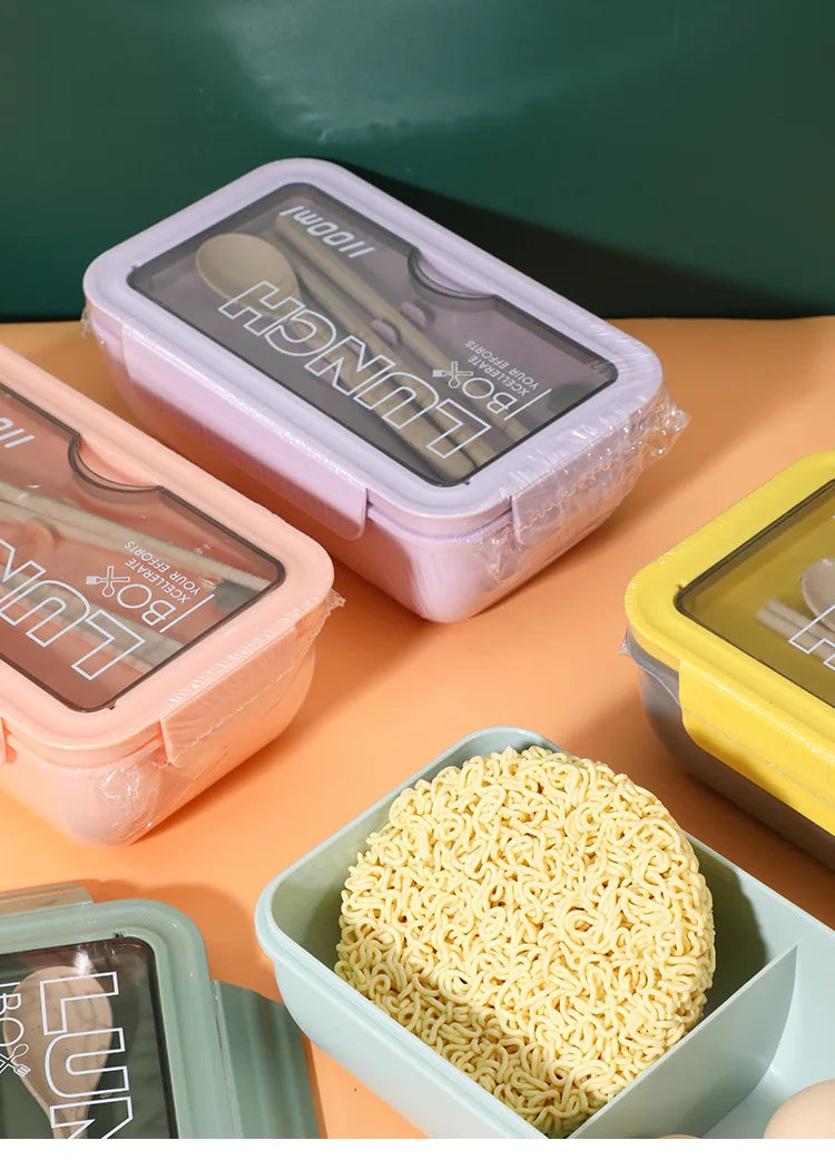 Plastic Compartments For Students And Office Workers, Large Capacity Bento Box With Lid, Sealed Insulated Lunch Container