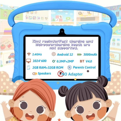 Kids Tablet 7 Inch, Android 12 Quad Core, 2GB RAM+32GB ROM, 3000mAh, Dual Camera, WiFi, Parental Contro