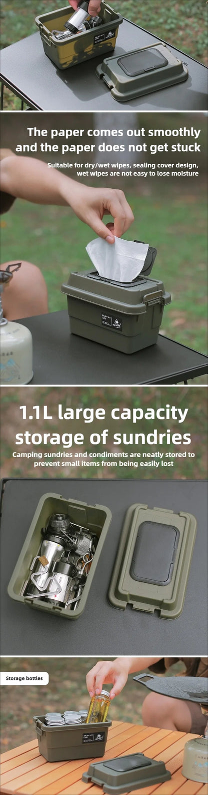 ISE MOUNT Outdoor Tissue Case Desktop Napkin Paper Storage Box Portable 1.1L Camping Picnic Seasoning Bottle Organizer Sundries