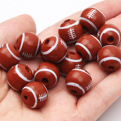 10pcs 16mm Basketball Baseball Spacer Beads Round Ball Wooden Beads For Making Bracelet Necklace DIY Jewelry Supplies