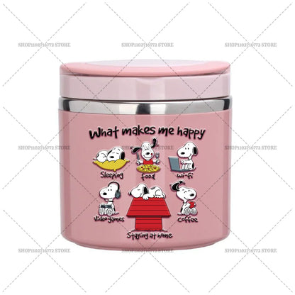 630ml Snoopys Food Thermal Jar Insulated Soup Cup Stainless Steel Vacuum Lunch Box with Handle Portable Sealed Bento Boxes Gift