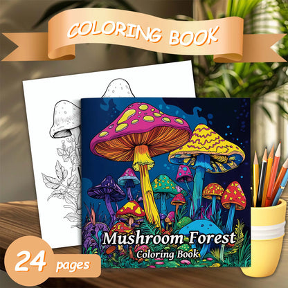 1pc Art Coloring Book 24Page Coloring Book Gift For Birthday Relieve Stress Kill Time Graffiti Painting Drawing Mushrooms Forest