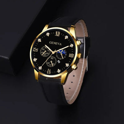 2pcs Luxury Mens Quartz Watches Bracelet Watch Set For Men Business Fashion Casual Round Pointer Calendar Watch