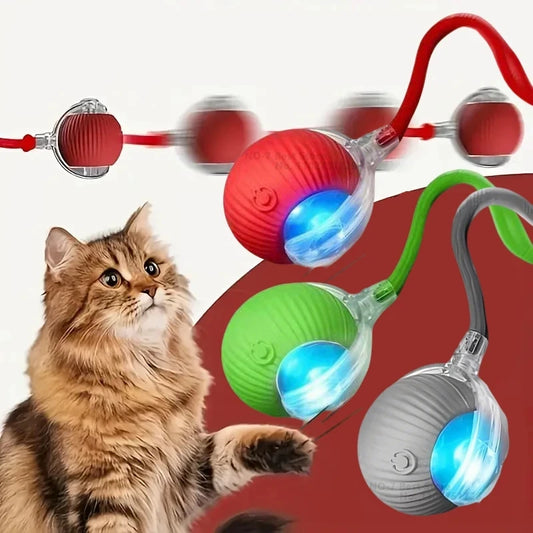 2025 Rechargeable Auto Interactive Cat Ball with Faux Tail Wireless Smart Motion Sensor Cat Toy for Indoor Cats Pet Accessories