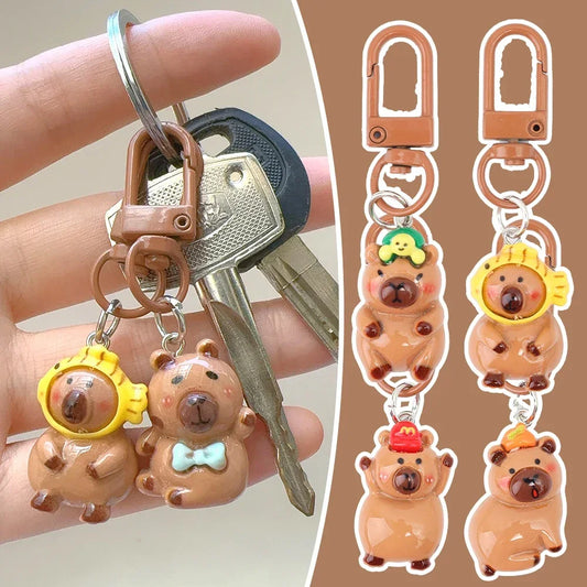 DIY Resin Cartoon Capybara Key Chains 1/10Pcs Funny Charms Glossy Flatback Animals Earrings Keyrings Jewelry Making Accessories