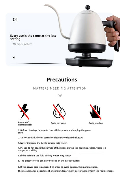 800ml Hand Brew Coffee Pot Intelligent Constant Temperature Electric Kettle Gooseneck Fine-mouth Stainless Steel Teapot Kettles
