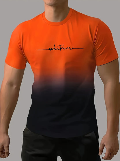 Men's Casual Crew Neck Short Sleeve T-shirt In Gradient Color,Versatile For Sports And Casual Wear