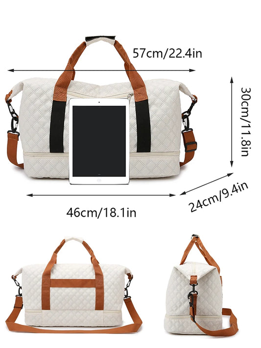 Nylon Travel Duffle Bag with Shoe Compartment, Large Capacity Argyle Pattern Casual Weekender Overnight Gym Storage Bag