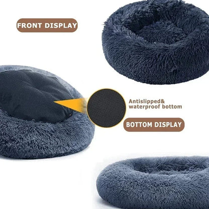 Long haired ultra soft pet cat bed plush washable calming bed donut bed comfortable sleeping artifact