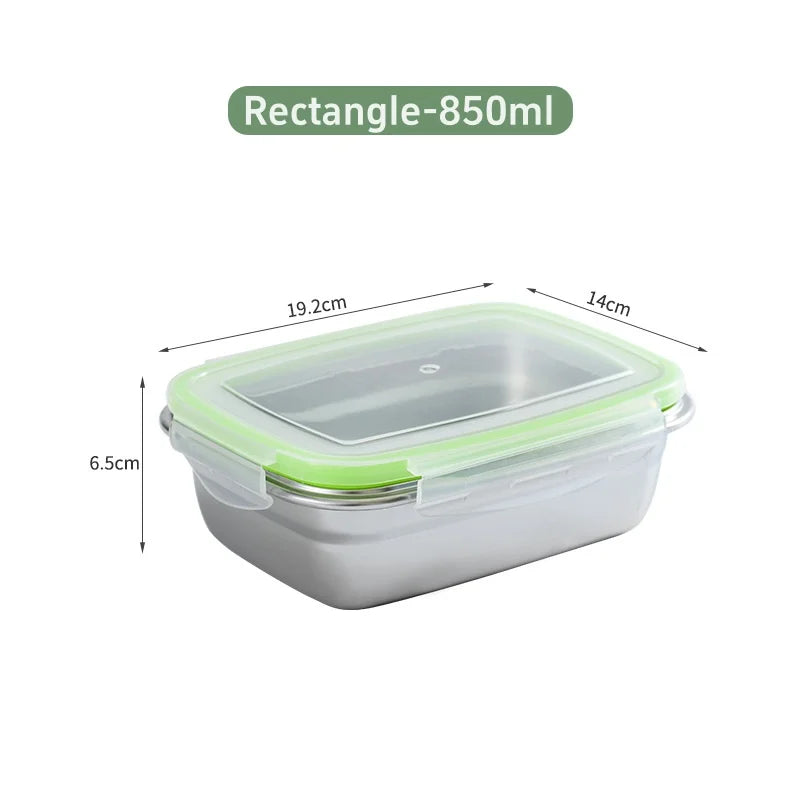 304 Stainless Steel Fresh-keeping Box Sealed Leak Proof Lunch Box Fruit Box with Lid Dumpling Container Refrigerated Storage Box
