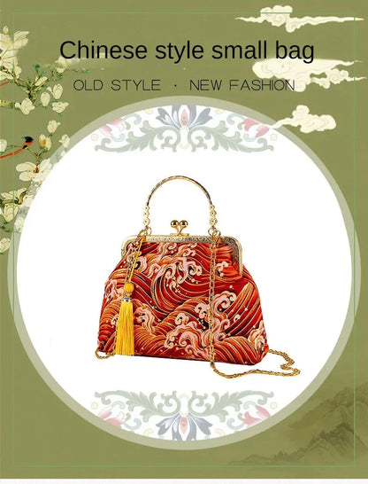 Fashion Vintage Fringe Bag Small Shell Bags Chain Women Shoulder Crossbody Bag Crane Flying Women's Handbags Purses Embroidery