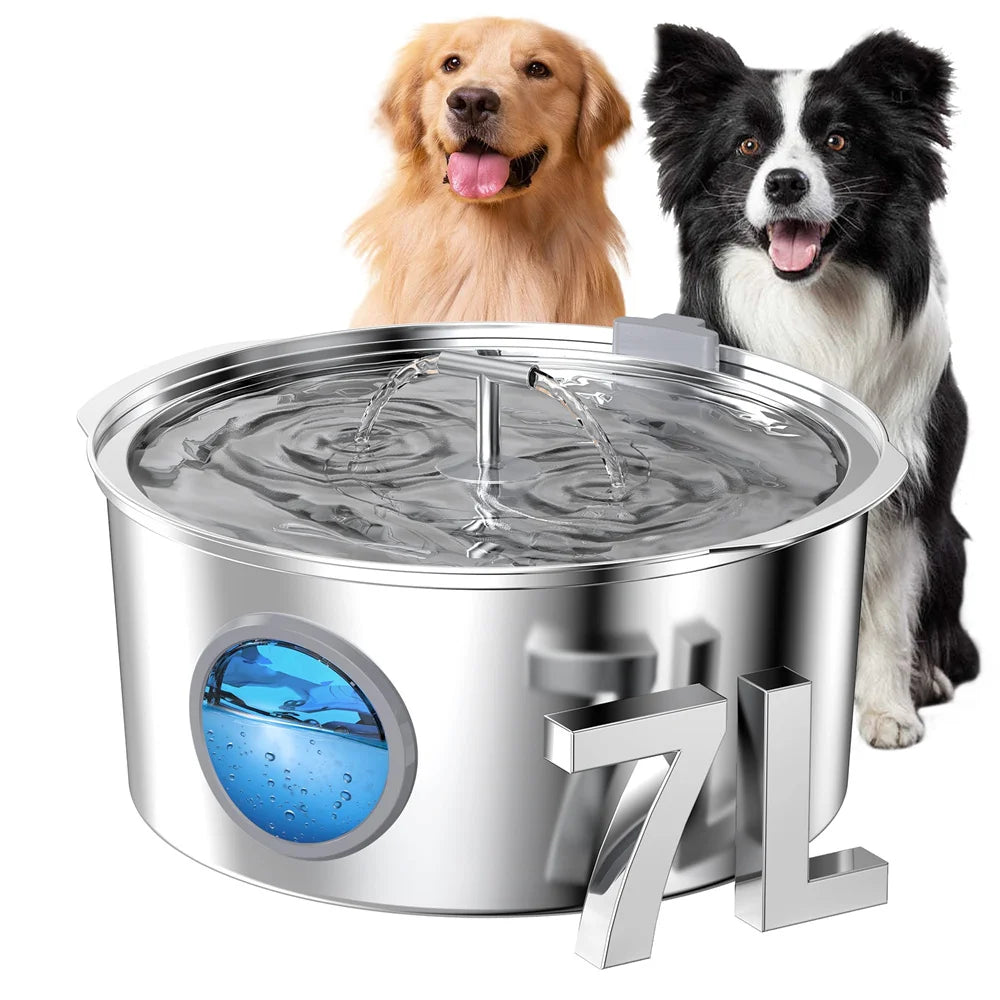 7L Large Capacity Stainless steel Cat Dog Pet Drink Fountain With Water Level Window Silent Water Pump Dispenser USB Water Bowl
