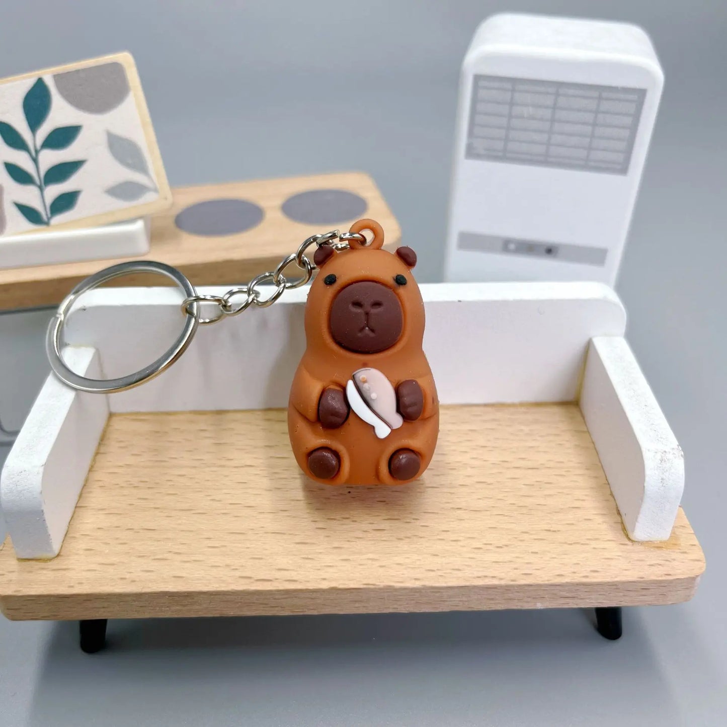 Cute Capybara Keychain Doll Hugging Fruit Series Pendant Cycling Backpack Key Pendant Accessories Ugly Cute Pvc Soft Rubber