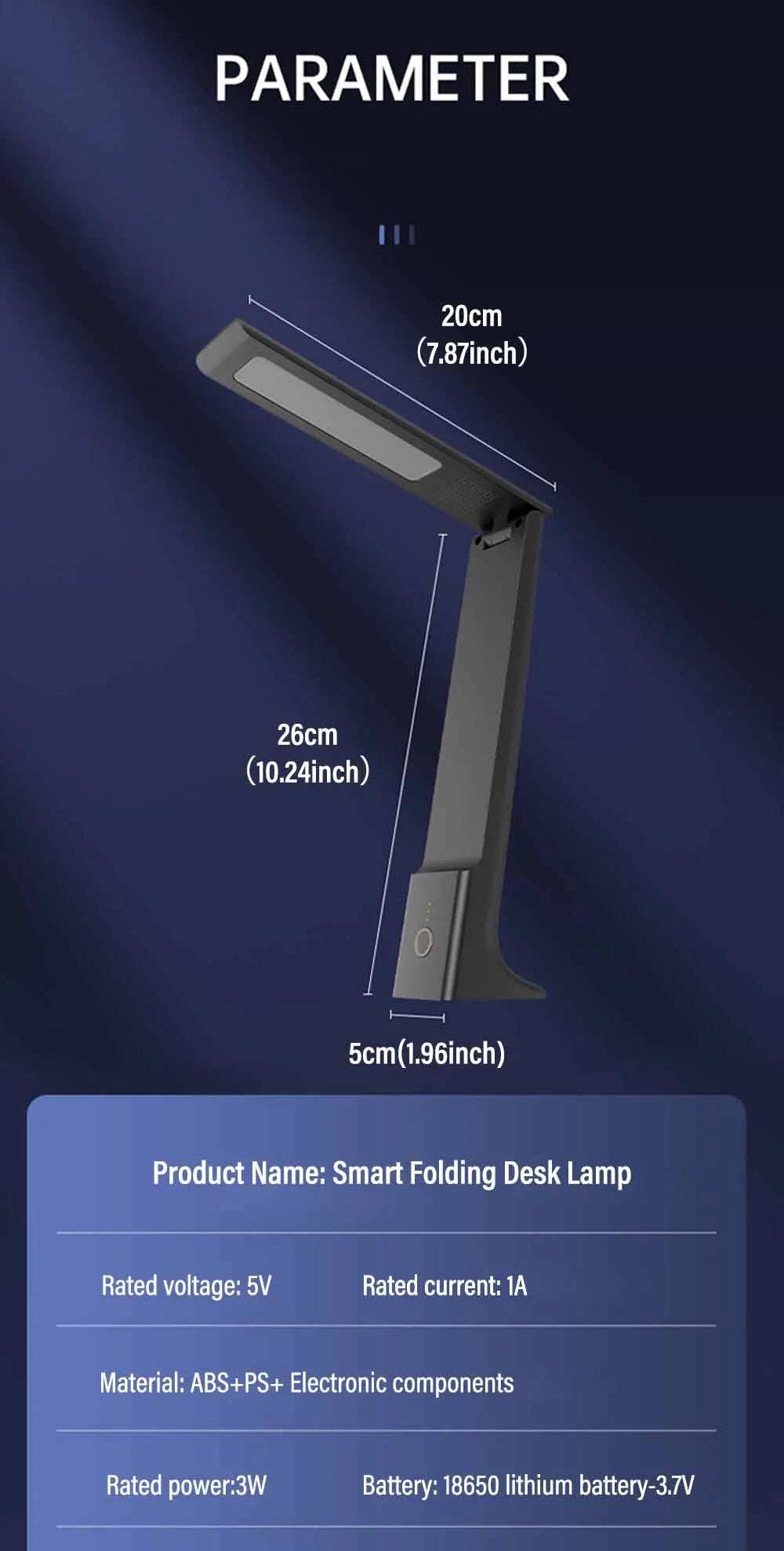 LED Folding Desk Lamp USB Charging Touch Control Dimmable Desktop Eye Protection Reading Study Office Bedroom Bedside Lamp