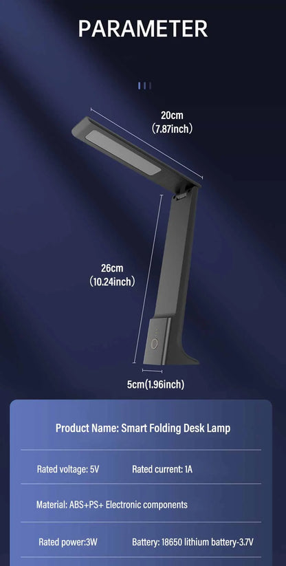 LED Folding Desk Lamp USB Charging Touch Control Dimmable Desktop Eye Protection Reading Study Office Bedroom Bedside Lamp