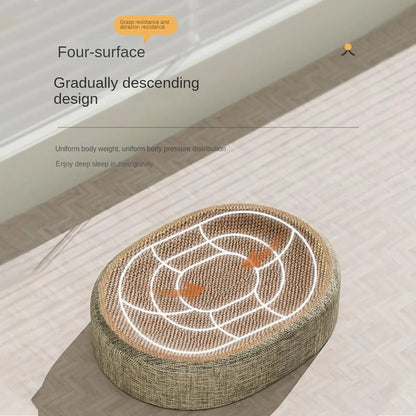 Oval Shaped Scratch Pad For Cats Sisal Scratching Cat Bed Multipurpose Pet Sleeping Mat Wear-Resistant Cat Scratch Bed Nest  ﻿