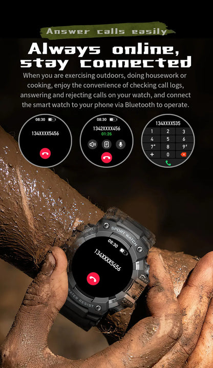 2025 New Rugged Outdoors Sports Smart Watch Men Bluetooth Call Colorful IP68 Waterproof Military Compass Smartwatches Flashlight