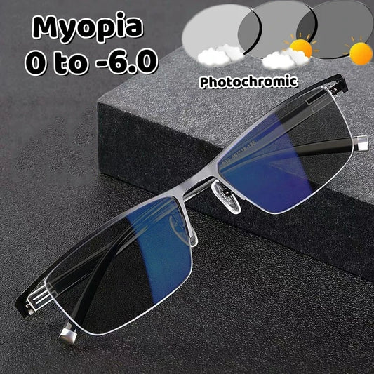 Ultra Light Outdoor Driving Protection Glasses Half Frame Myopia Glasses Business Color-changing Male Female Near Sight Glasses