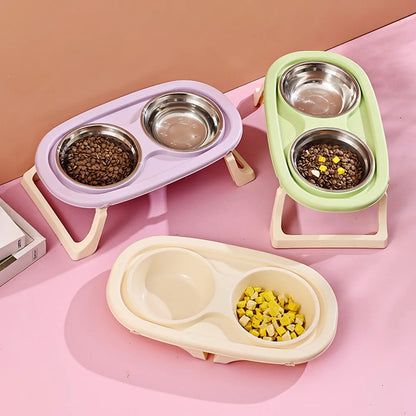 Pet Bowl Double Bowl: Elevated Foldable Design for Cats & Dogs, Anti-Spill, Large Capacity, Cat Food Bowl Dog Feeding Plate