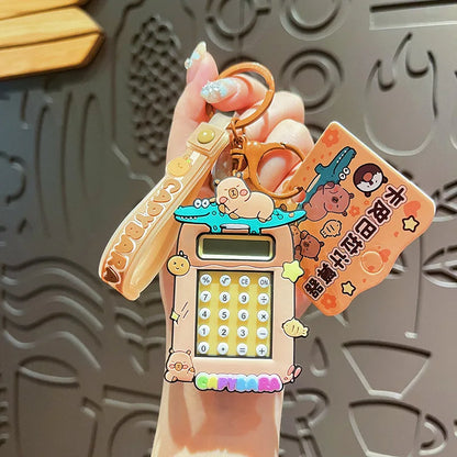 2025 New Capibala Calculator Keychain Cute Cartoon Capybara Keychain Student Backpack Pendant School Season Small Gift