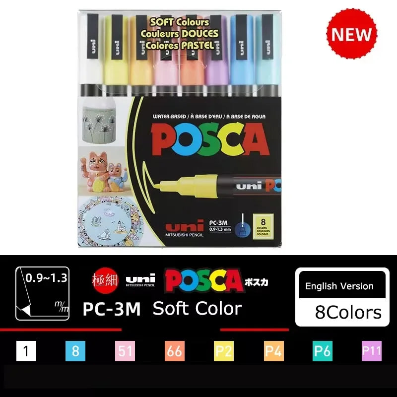 Japan Uni POSCA Marker Pen Set Acrylic Graffiti Drawing Permanent Waterproof Children's Drawing PC-3M/1M/5M Fabric Art Supplies
