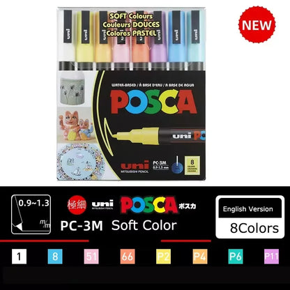 Japan Uni POSCA Marker Pen Set Acrylic Graffiti Drawing Permanent Waterproof Children's Drawing PC-3M/1M/5M Fabric Art Supplies