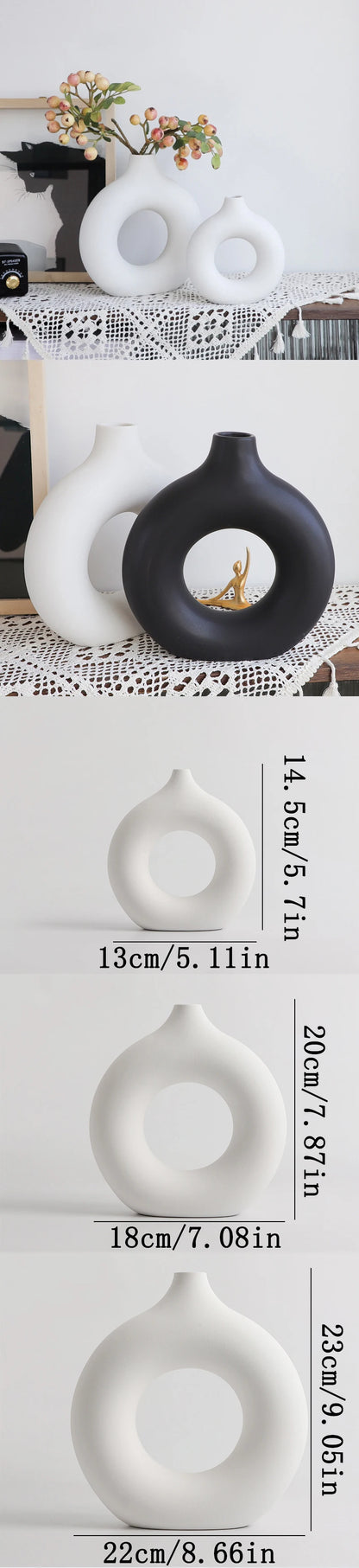 Nordic Plastic Flower Bottle Modern Style Circular Hollow Imitation Ceramic Fashion Living Room Home Office Desktop Decoration