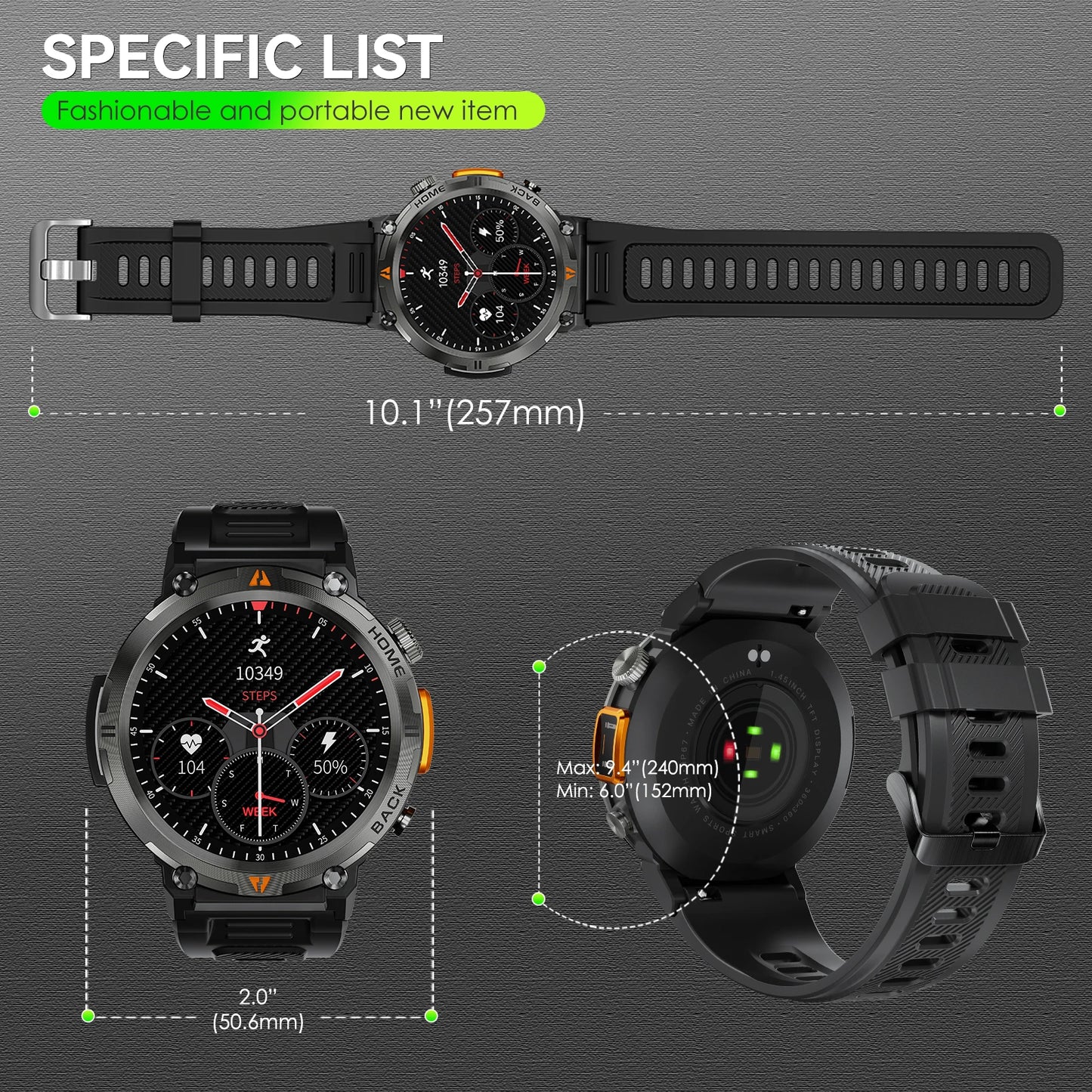 EIGIIS KE3 Smart Watch 3ATM Waterproof Original Design For Men Bluetooth Call Health Monitor With Flashlight 100+ Sports Modes
