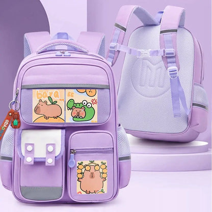 Multi-Compartment Capybara Backpack Waterproof Oxford Cloth Cartoon Animal School Bag Lightweight with Reflective Strip