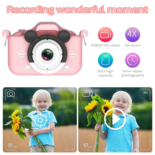 Kids Camera HD Digital Video Toddler Camera with Silicone Cover Portable Toy with 32 GB SD Card for Girl Christmas Birthday Gift