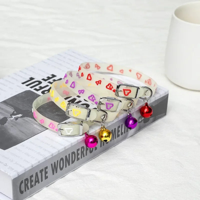 Luminous Cat Necklace Glowing Small Dog CatCollar Anti-Loss Fluorescent Silicone CatBell Collar Neck Ring Pet Cat Accessories