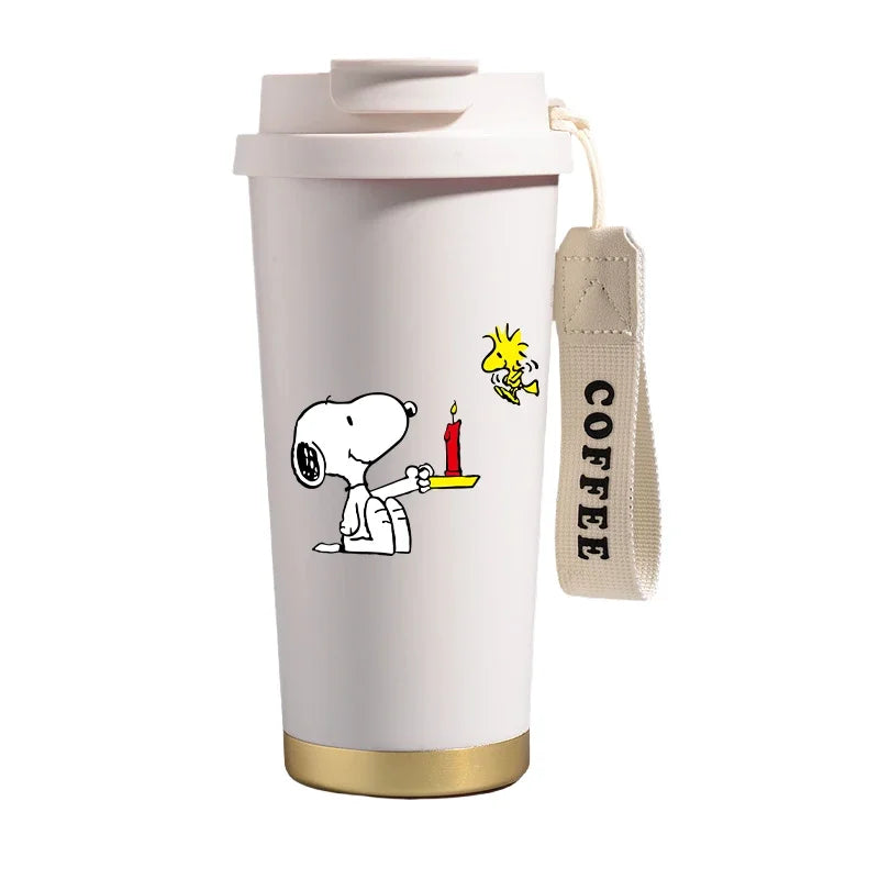 500ml Snoopys Stainless Steel Insulated Water Bottle Anime Kawaii Portable Travel Outdoor Car Tea Coffee Mug Cold Thermos Cup