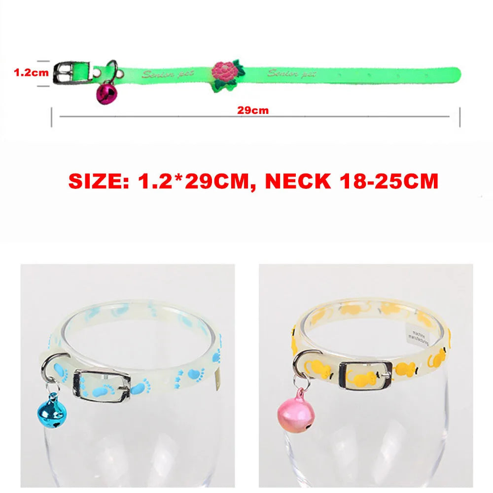Fashion Pet Glowing Collars with Bell Glow at Night Dogs Cats Necklace Light Luminous Neck Ring Accessories for Kitten and Puppy