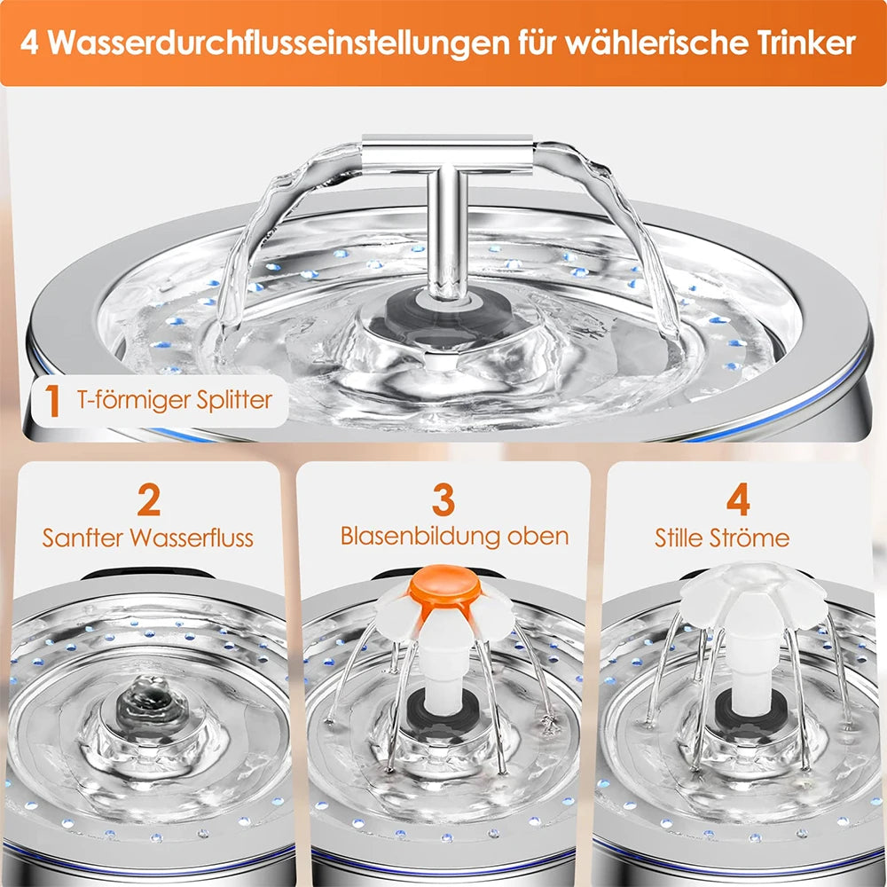 Cat Water Fountain Stainless Steel 3L Automatic Ultra Quiet Dog Water Dispenser Faucet Shape Water Fountain for Cats Dogs Bowl