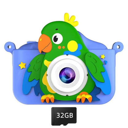 Kids Toys Camera HD 2.0 Inch Screen Cartoon Parrot Case 32GB Card Video Photo Child Birthday Festival Gifts Digital Camera Toys