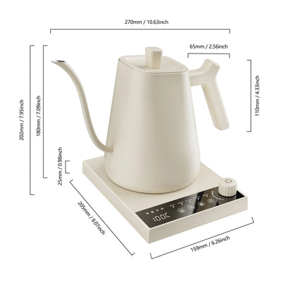 1000W Smart Thermostatic Gooseneck Design for Pour-Over Coffee & Tea 304 Stainless Steel Electric Kettle 600ml Capacity