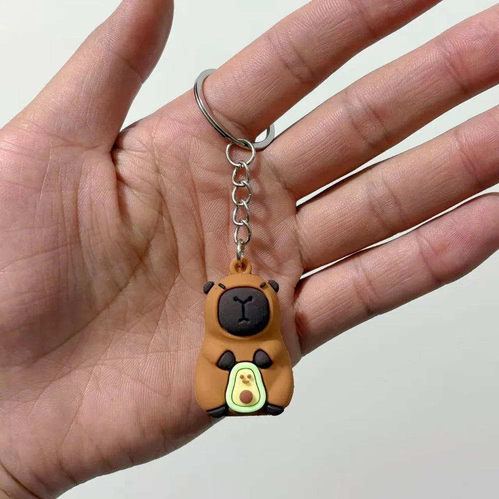 Cute Capybara Keychain Doll Hugging Fruit Series Pendant Cycling Backpack Key Pendant Accessories Ugly Cute Pvc Soft Rubber