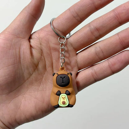 Cute Capybara Keychain Doll Hugging Fruit Series Pendant Cycling Backpack Key Pendant Accessories Ugly Cute Pvc Soft Rubber